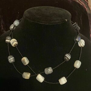 18” polished stone, beaded necklace.  Grey and black